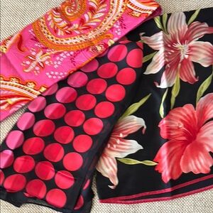 100% Silk Scarves. Like new. Set of three in vibrant shades.